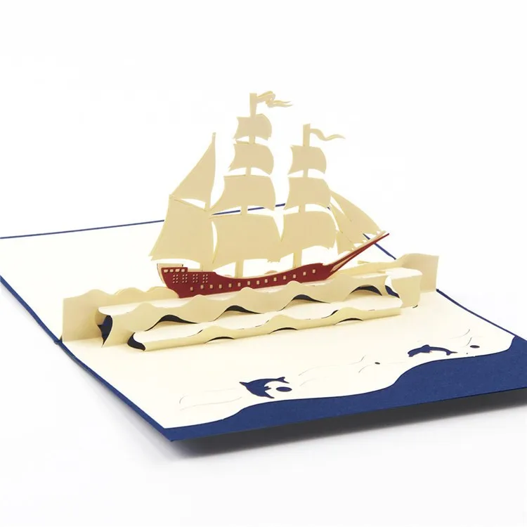 10 шт./лот ручной Киригами& Оригами 3D карт/pop up карта Creative парусная лодка серьги Свадебные Приглашения
