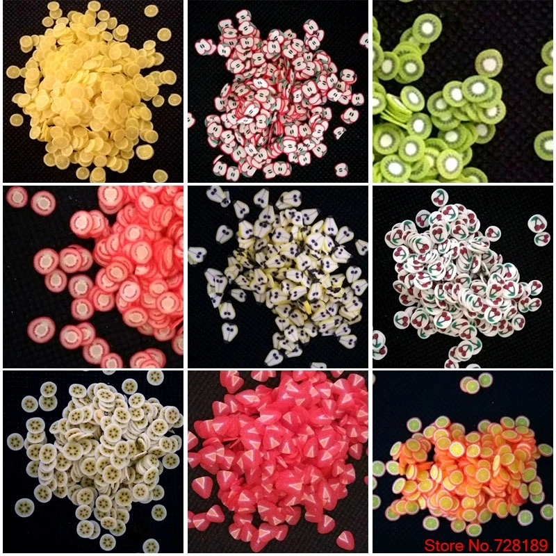 100 قطعة/الحزمة جديد coloful 3d التفاح البرتقال الكيوي الفاكهة لينة السيراميك أدوات مسمار الفن diy زينة شرائح بوليمر كلاي