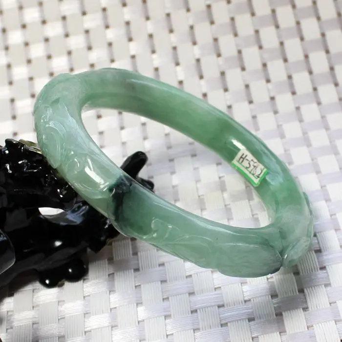 

5962 Chinese Hand-carved Emerald Green Jadeite Jade Gems Bracelet Bangle 58mm