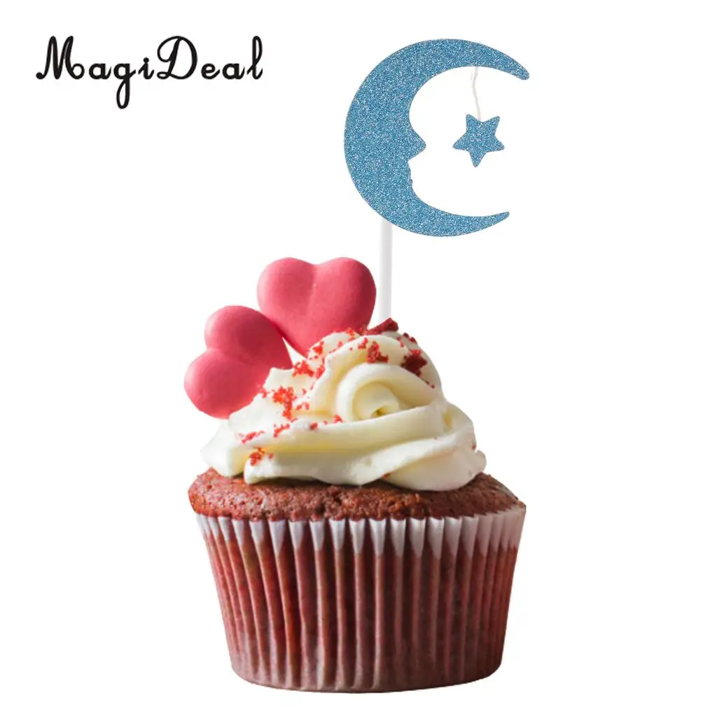 MagiDeal Sweet 30Pcs Glitter Moon Star Cake Topper Wedding Birthday Fruit Food Picks for Baby Shower Anniversary Supplies Mutil