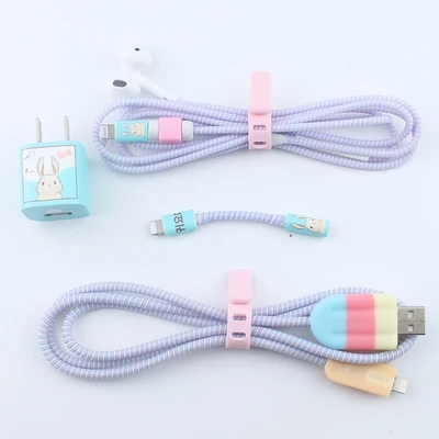 style 5 Мороженое милый мультфильм USB кабель наушники протектор набор с кабелем Стикеры для намотки Спиральный шнур протектор для iphone - Цвет: style 5