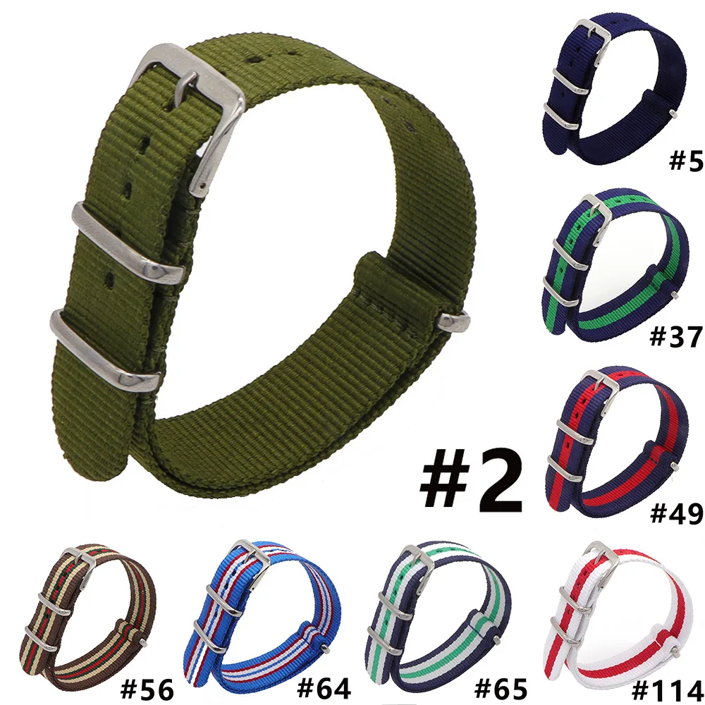 

Multicolor 6 Colors Watchband Nylon Strap Silver Ring Buckle 16mm Striped Replacement Band Watch Accessories