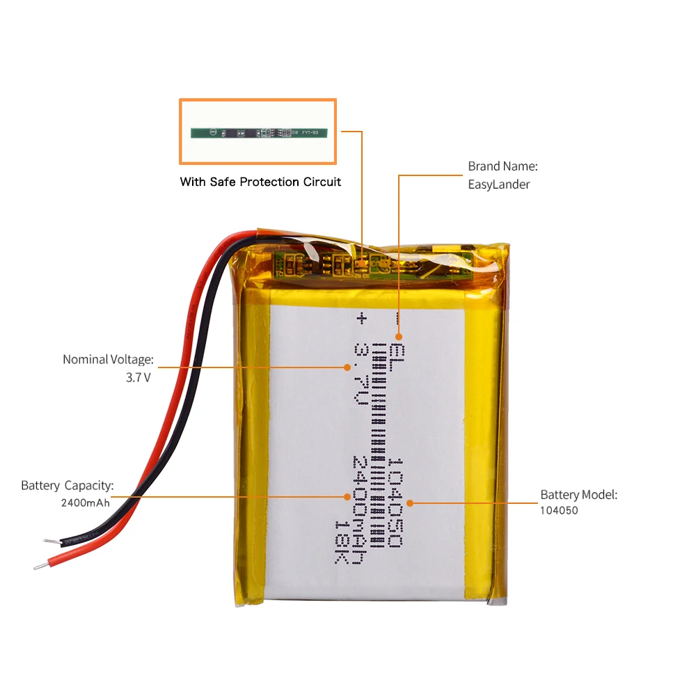 Аккумуляторная батарея 2/4 Li ion Polymer Po 3 7 В 2400 мА/ч 1/104050 шт. батареи для солнечной