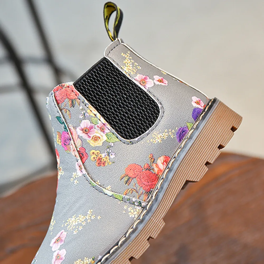 Детская обувь ботинки для девочек Нескользящие Детские резиновые ботинки Martin с цветочным принтом кроссовки зимние толстые ботинки для малышей ботильоны