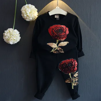 

2019 Spring Rose Girls Set Glitter Kids Clothes Set Kid's Clothing sets Baby Girls Top and Pants 2pcs Infant Fashion Clothes Set
