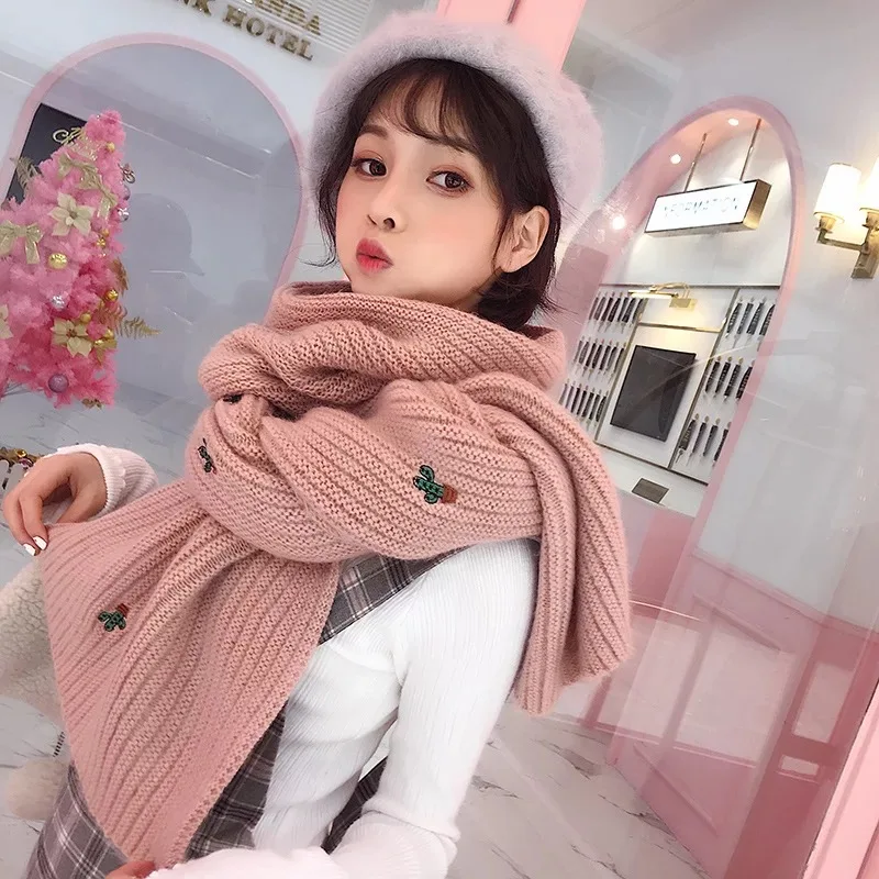 Новое поступление модный Вязаный милый шарф с вышивкой кактуса корейский женский Теплый Дикий свежий удобный мягкий темперамент уличный шарф
