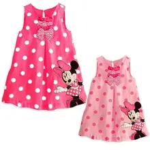 Повседневные Вечерние платья-рубашки без рукавов с Минни Маус; коллекция года; летнее платье в розовый горошек; милая одежда для маленьких девочек