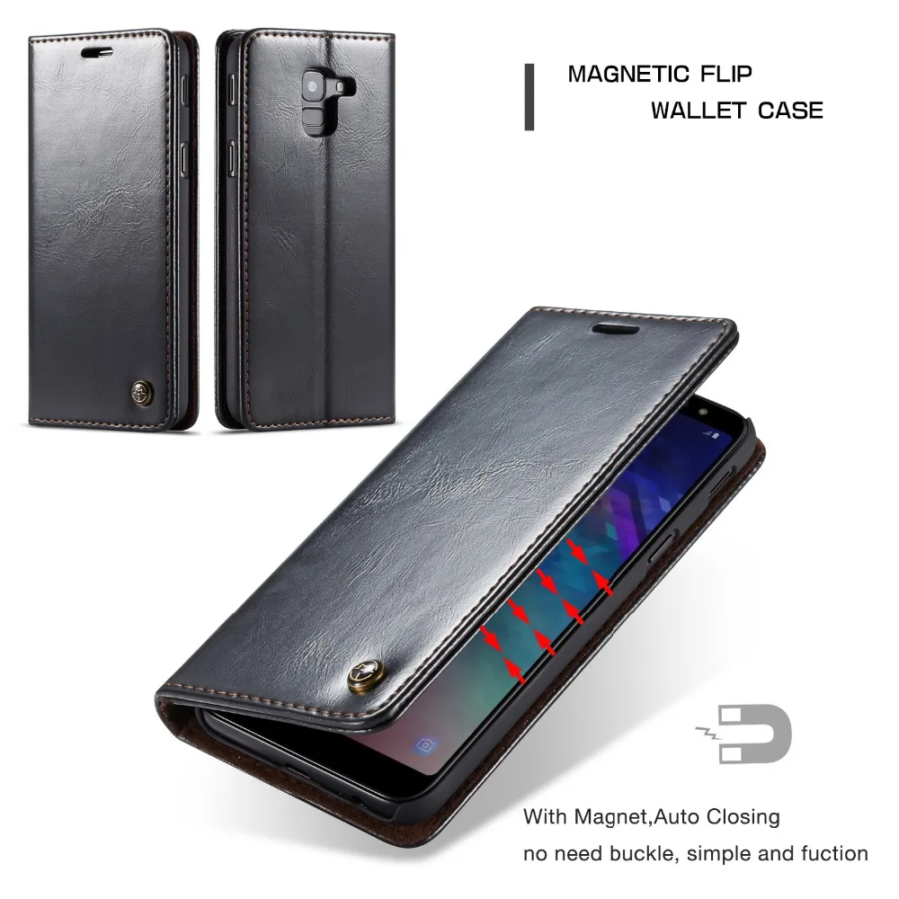 

CASEME Magnetic Flip Vintage Wallet Case For Samsung Galaxy J6 2018 Auto Leather Card Slots Kickstand Cover Case For J4 J6 Plus