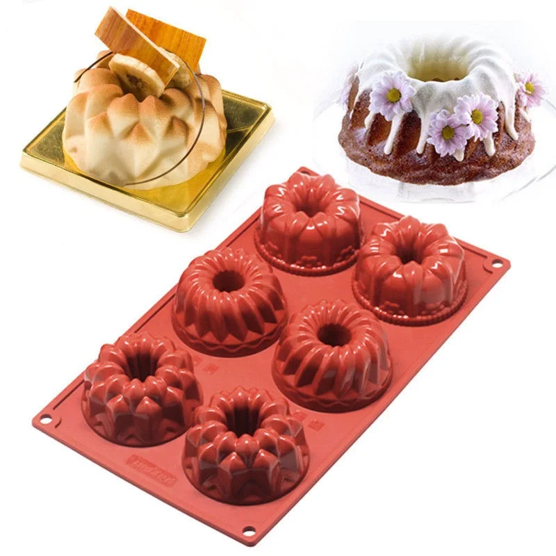 

6 Cavity Silicone Mold Mini Bundt Savarin Cake Muffin Chocolate Baking Pan Mould