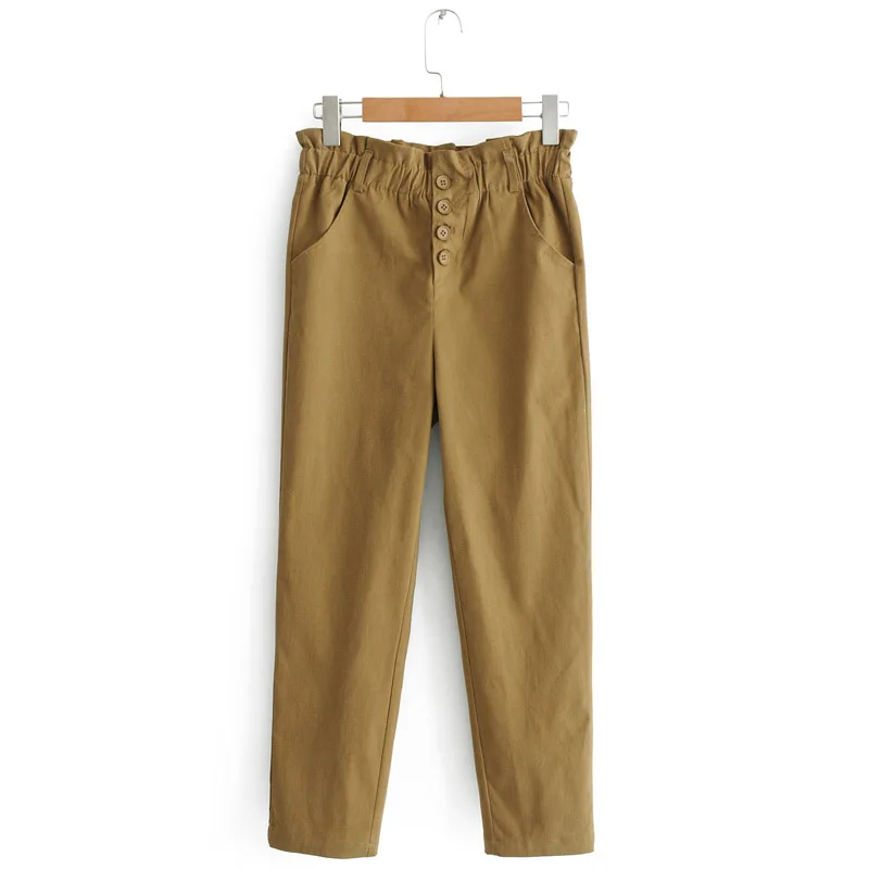 Korean women's clothing spring and autumn buttons stitching harem pants fashion slim four button flower waist casual pants Korean women's clothing spring and autumn buttons stitching harem pants fashion slim four button flower waist casual pants