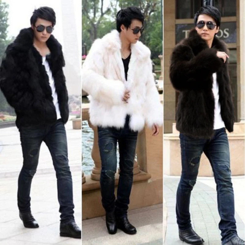 Men's White Faux Fur Black Leather Jacket