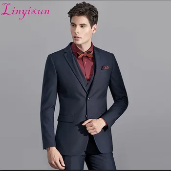 

Linyixun 2018 Italian Style Navy Blue Groom Suit 2018 Tuxedos Double Breasted Slim Fit Men's Wedding Party Suits Bridegroom Suit