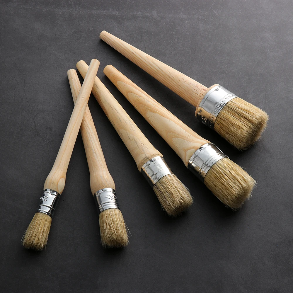 1PC Wood Large Brushes with Natural Bristles Chalk Paint Wax Brush for Painting or Waxing Furniture Stencils Folk art Home Decor roller cover