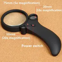 3 в 1 Ручной Лупа 5Xx75mm 10Xx20mm 20Xx10mm оружие-форма Лупа с 3 объектив денег г-etector TH600600