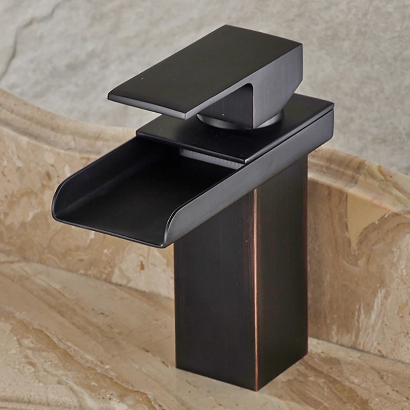 

Free Shipping Waterfall Deck Mounted Basin Faucet Single Handle Oil Rubbed Bronze Sink Mixer Taps