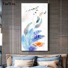 TAAWAA Big Size Nordic Art Golden Feather Wall Pictures Posters and Print Abstract Canvas Painting For Living Room Decoration