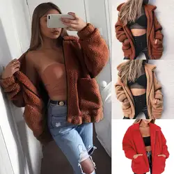 2018 Для женщин нагрудные с длинным рукавом Faux Shearling Coat Зима Boyfriend зима искусственного пальто уличной плюс Размеры