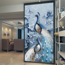 Пользовательские 3D обои современные синие Павлин Магнолия Цветы Фрески настенная живопись классическая гостиная отель кабинет вход 3 D Декор