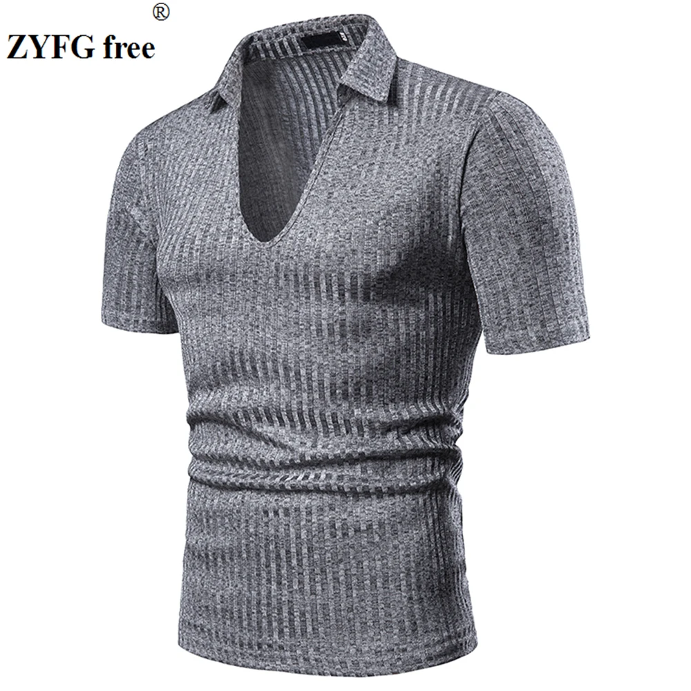 

Summer and spring men t-shirt short-sleeved turn-down collar stripe casual t-shirts youth fashion male clothing