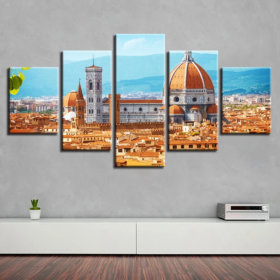 

HD Wall Art Modular Painting 5 Panel Building Landscape Modern Canvas Living Room Pictures Home Decor Printed Poster Frame