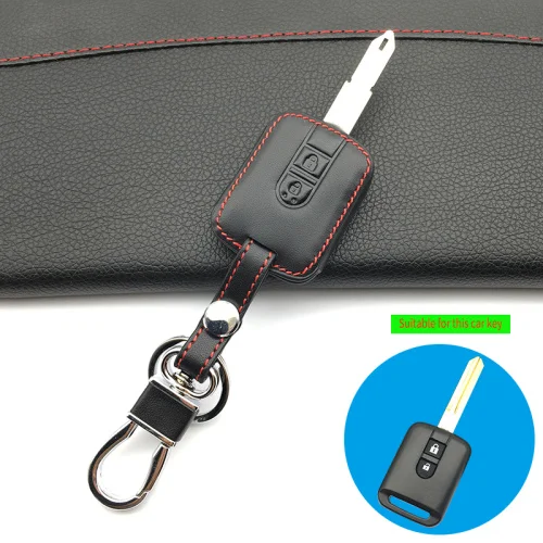 Дистанционный чехол из натуральной кожи для автомобильных ключей Qashqai Nissan Almera Micra Navara Note, резиновый чехол Fob 2/3 чехол для ключей с кнопками для автомобиля - Название цвета: 2 button black