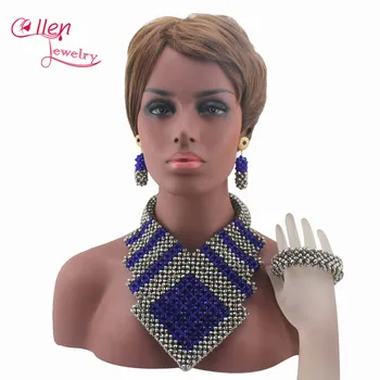 

New Indian Big African Costume Jewelry Sets Handmade Crystal Beads Set Necklace Nigerian Bridal Jewelry Free Shipping W13339