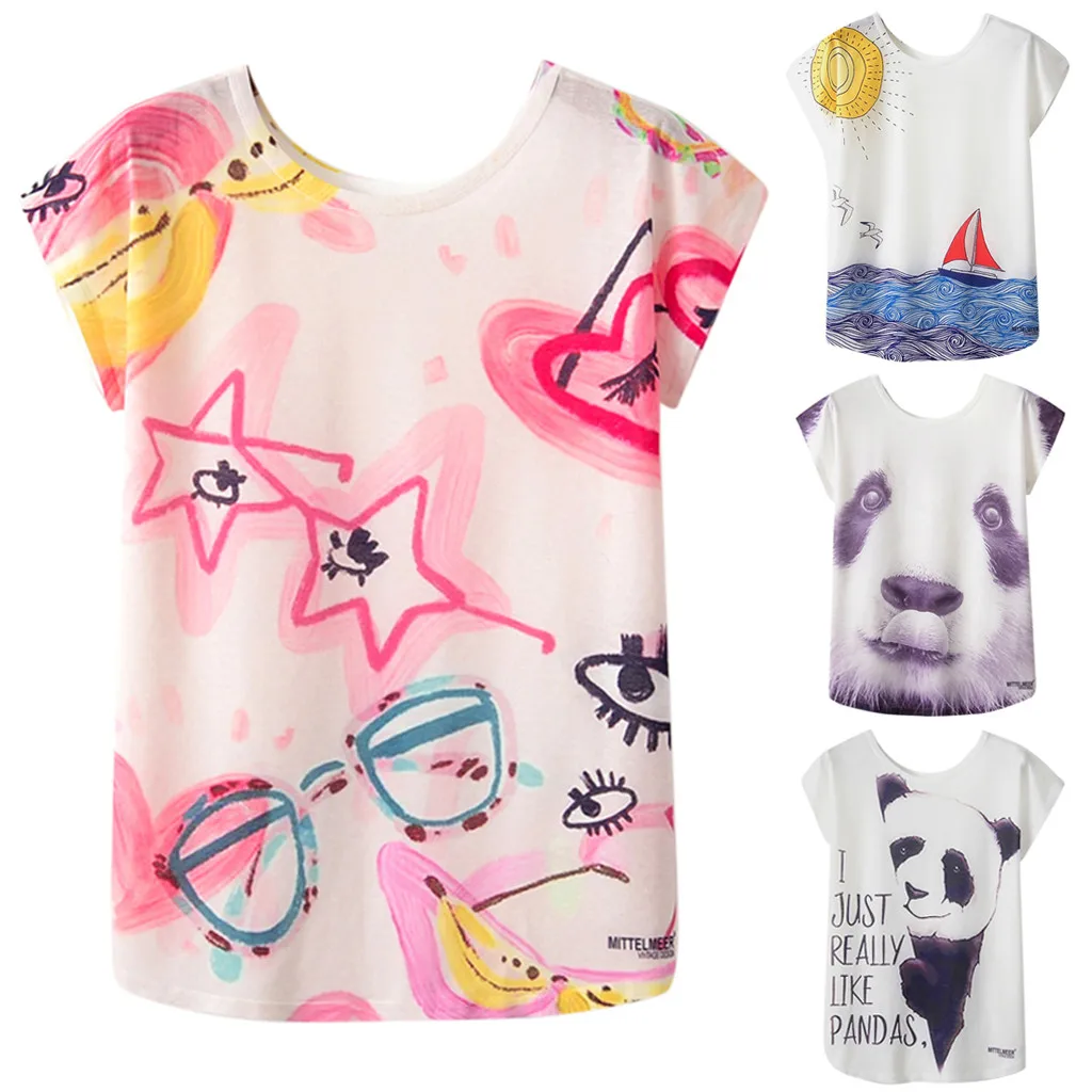 

2019 t-shirts women t shirts Fashion Geometric Animal Print O-Neck Short Sleeve Loose T-shirt top femme vogue t shirt #DA