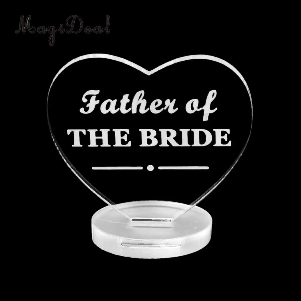 MagiDeal Clear Love Heart Wedding Table Centerpiece -The Bride/GroomMother/Father Name Plaque for Wedding Party Favor Supply 
