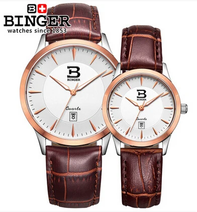 Binger High Grade Fashion Business Leather Watch Designer Lover Quartz Wristwatch Rose Gold Men Ultra Thin