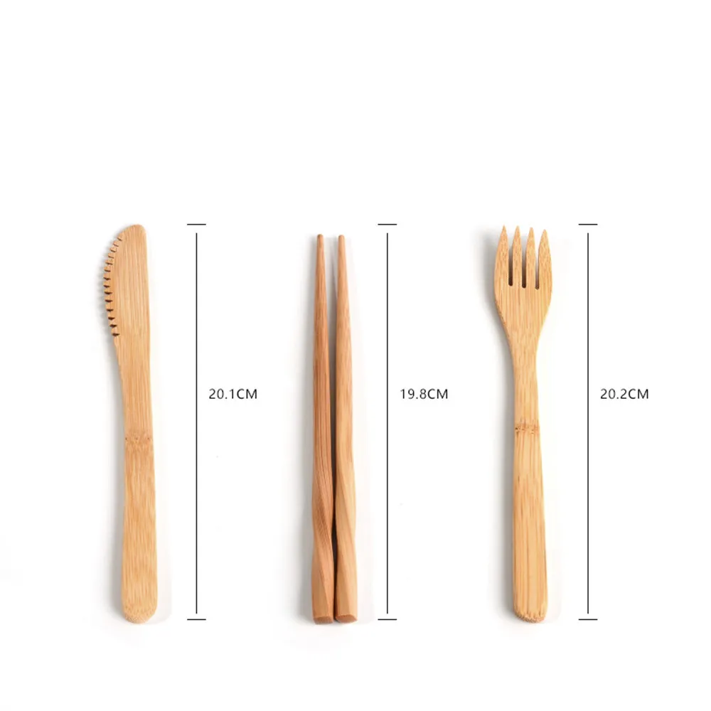 2/4 комплекта в Корейском стиле деревянная посуда Набор бамбуковых столовых приборов вилки, ножи, ложки с крупным планом сумка для посуды Bamboo соломы, набор посуды для путешествий