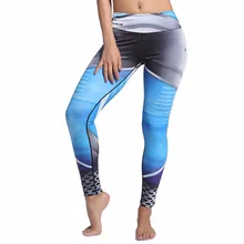 QIAOZHI Space Blue Womens Leggings Elastic Blue Black Print Fitness Leggings High Waist Pants Plus Size For Women Clothing