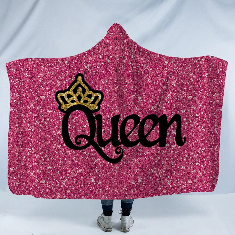 

Hoodie Blanket Kid English Letters Printed Winter Warm Soft Plush Decorative Bed Cover Hooded Blanket Adult For Sofa Xmas Gift