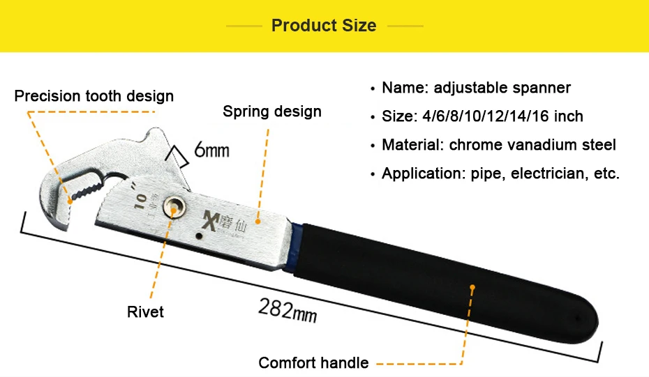 Pipe Wrench Adjustable Spanner 3