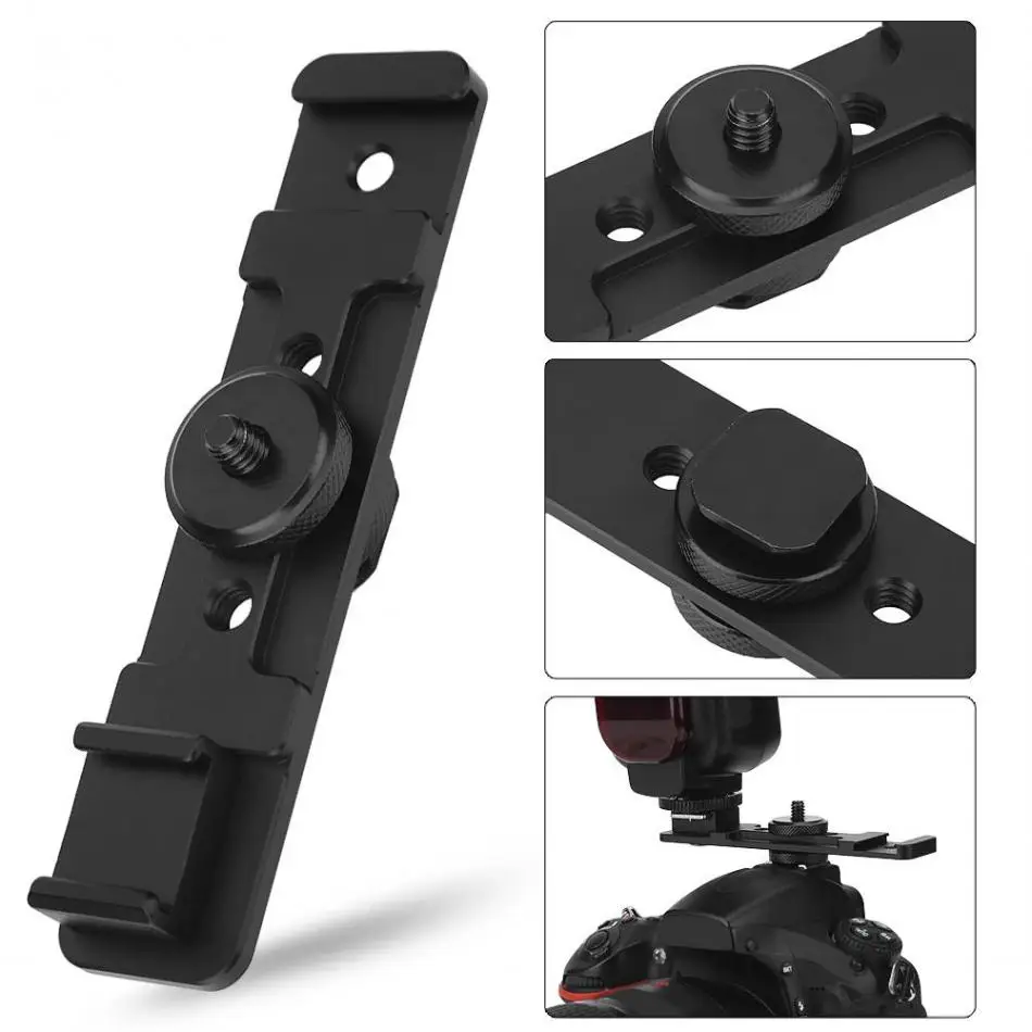 Camera Dual Hot Shoe Extension Bar Mount Bracket photographic Accessory