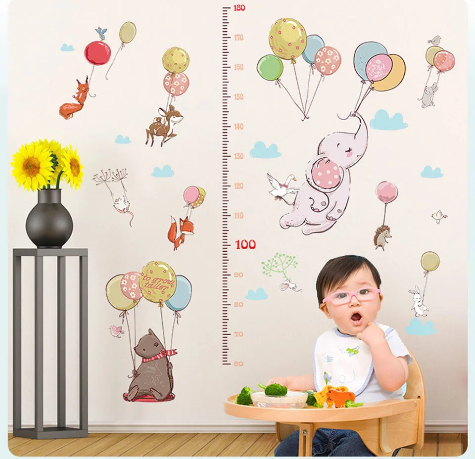 Большие воздушные шары, наклейки на стену для детской комнаты, для маленьких девочек и мальчиков, декор для спальни, Мультяшные животные, обои для детской комнаты, украшение