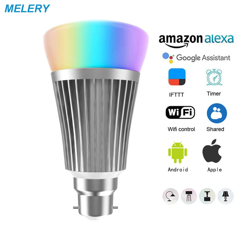 

Smart WiFi LED Lights Bulb 7W B22 Lamp App Timer Control RGB W/C Color Changeable Homekit Work with Amazon Alexa and Google Home