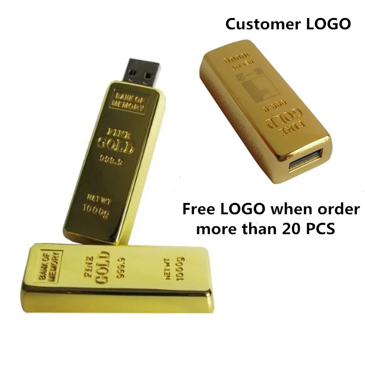 

Customer LOGO usb flash drive Bullion Gold Bar USB 2.0 Flash Memory Drive Stick U disk 128mb 8GB 16GB 32GB 64GB Pendrive