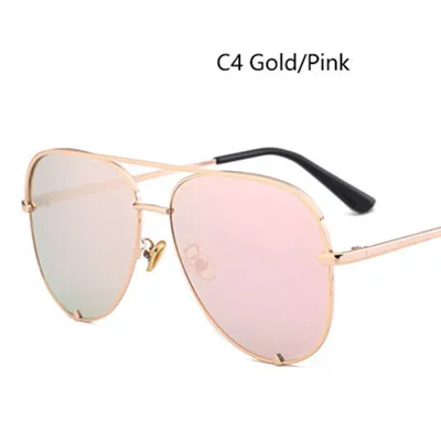 Солнцезащитные очки пилота HBK, большая оправа, Ретро стиль, для женщин и мужчин, фирменный дизайн, женские и мужские,, новые модные очки для улицы, уф400 - Lenses Color: C4 Gold.Pink