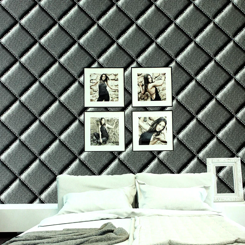 

beibehang 3D three-dimensional block grid pattern leather-upholstered wall paper papel de parede bedroom TV background wallpaper