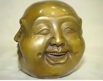 

Chinese Old LUCKY tibetan brass four face seal buddha head statue decoration BRASS factory outlets halloween