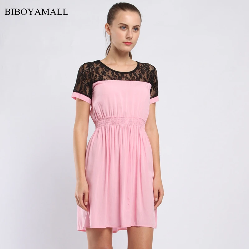 

BIBOYAMALL Women Floral Lace Dresses 2017 Embroidery Short Sleeve Vintage Vestidos Party Casual Mini Dress Plus size 4XL/5XL