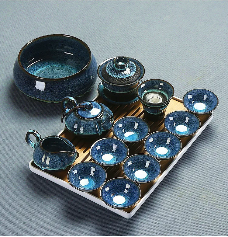 Китайский чайный набор кунг-фу голубая Янтарная глазурь керамическая крышка миска чайник чайная чашка чайная стирка чайный набор домашний простой чайный набор