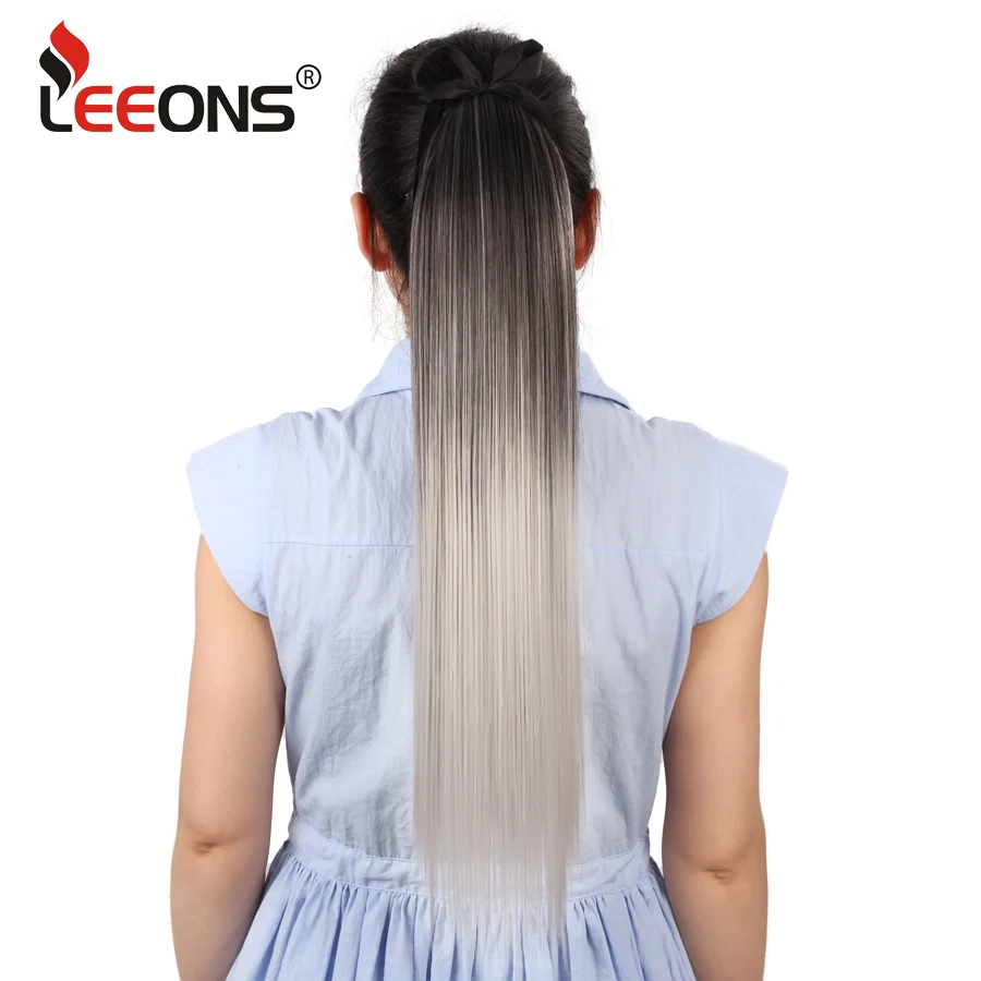 Leeons Long Straight Ponytail Synthetic Hair Extensions For Women Clip In Synthetic Pony Tail Hair Piece Red Ombre Colors 20\