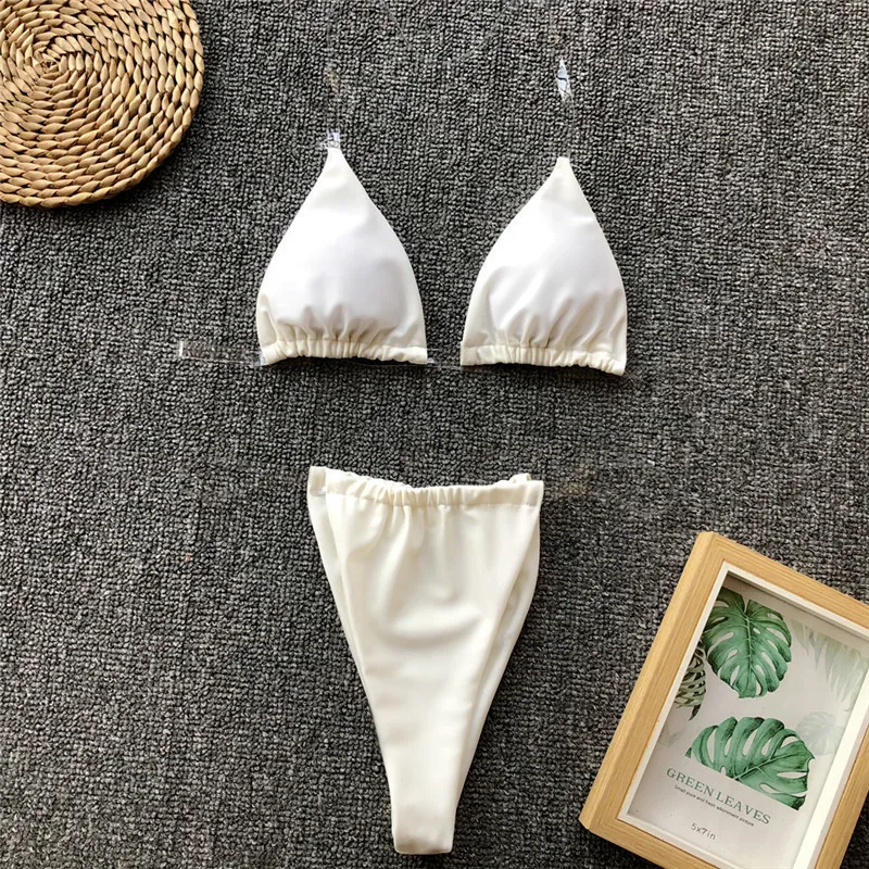 Женский треугольный комплект бикини, сексуальный микро бикини, женский летний купальный костюм с высокой посадкой, бразильский купальник, женский купальник - Цвет: 08152 white