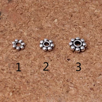 

100pcs/lot Wholesale Tibetan Silver 4 5 6 8mm Metal Spacer Handmade Flat Round Flower Beads Women DIY Jewelry Making Findings