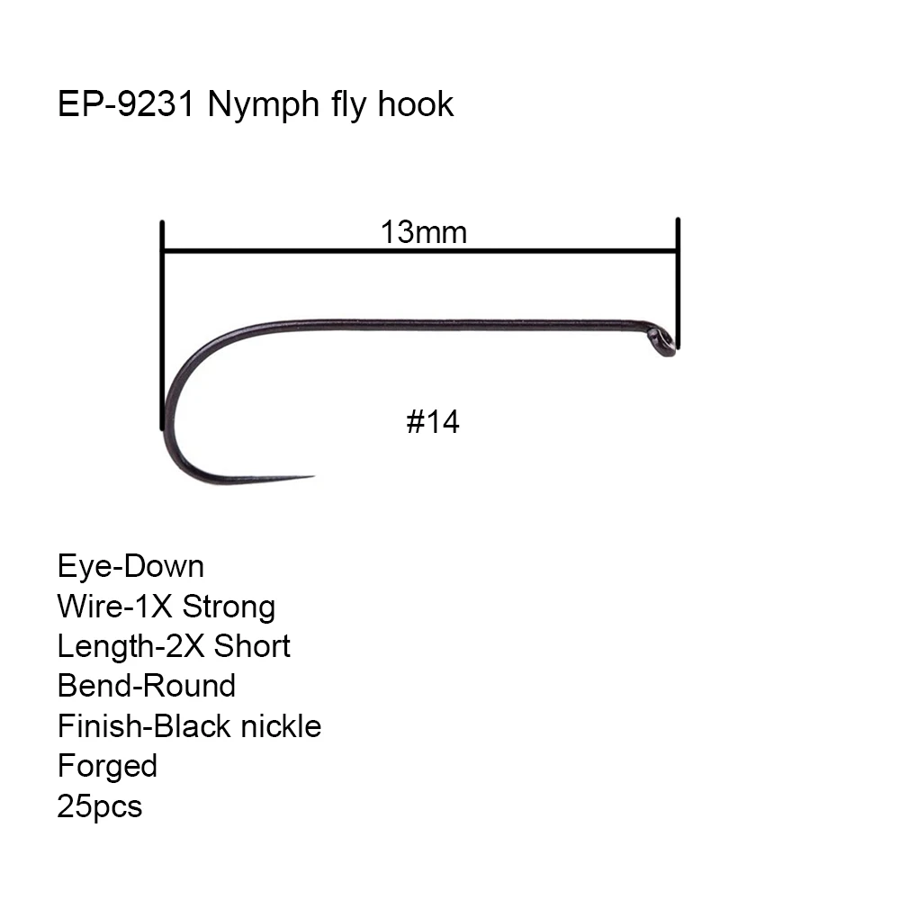 Eupheng плюс 25 шт. EP-9231 вниз глаз конкуренции Fly Крючки Нимфа рыболовные крючки черные никель отделка крючки для Нимфа мухи - Цвет: 9231S14Q25PCS