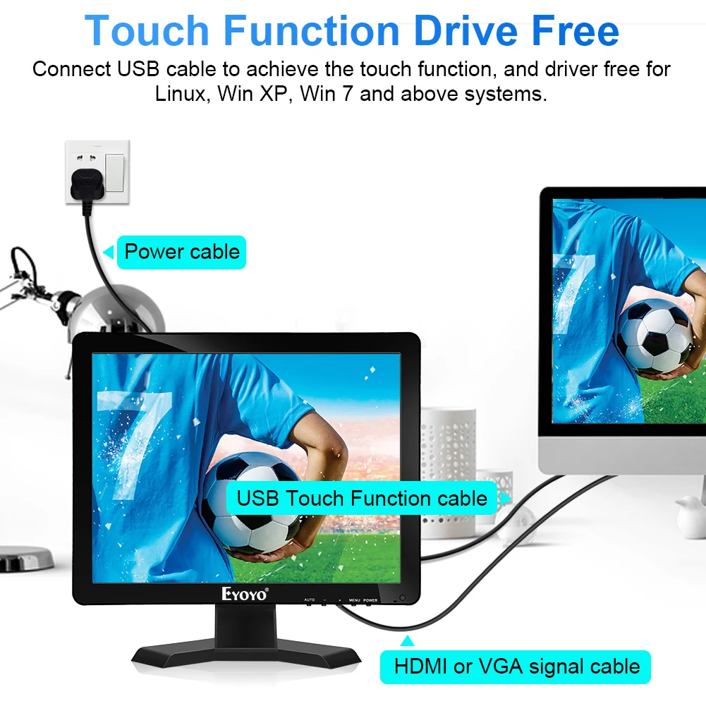 Eyoyo 15 Inch 1024*768 IPS TV Monitor Computer LCD Screen TV/HDMI/VGA/AV/USB Input for DVD PC CCTV Security Camera Raspberry Pi