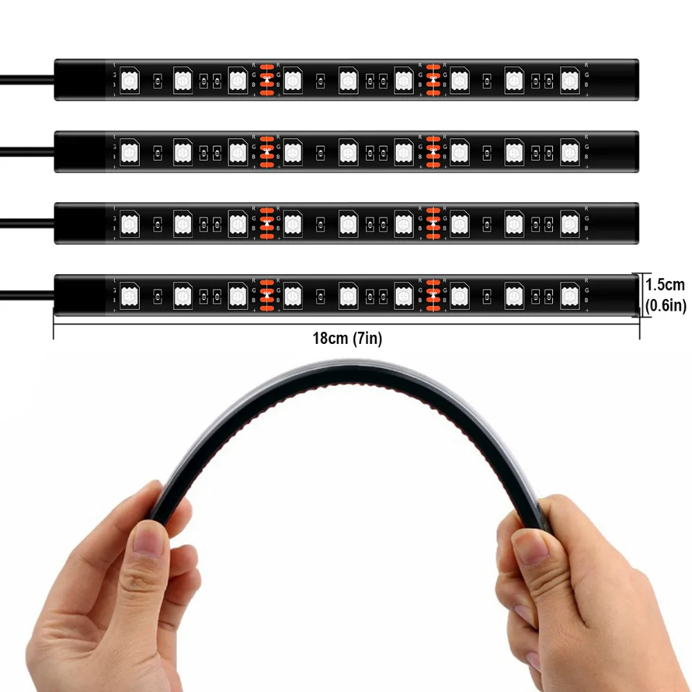 4X9LED гибкий звук, голосовое управление, автомобильный светильник, интерьер, RGB полоса, светильник, атмосферная лампа, декоративный светильник, лампа с дистанционным управлением