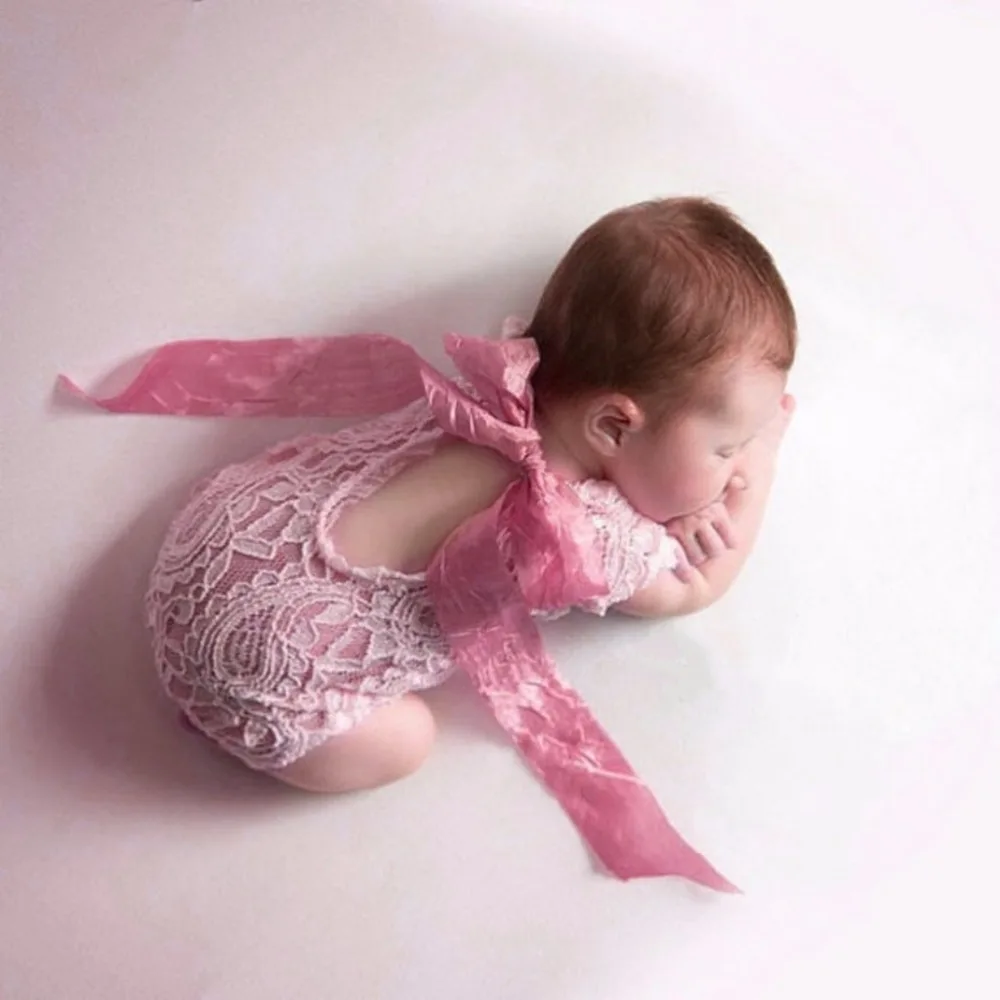 

Puseky Newest Newborn Photography Props Baby Romper Studio Photography Accessories Lace Romper Back Tie Girls Outfit Baby Gift