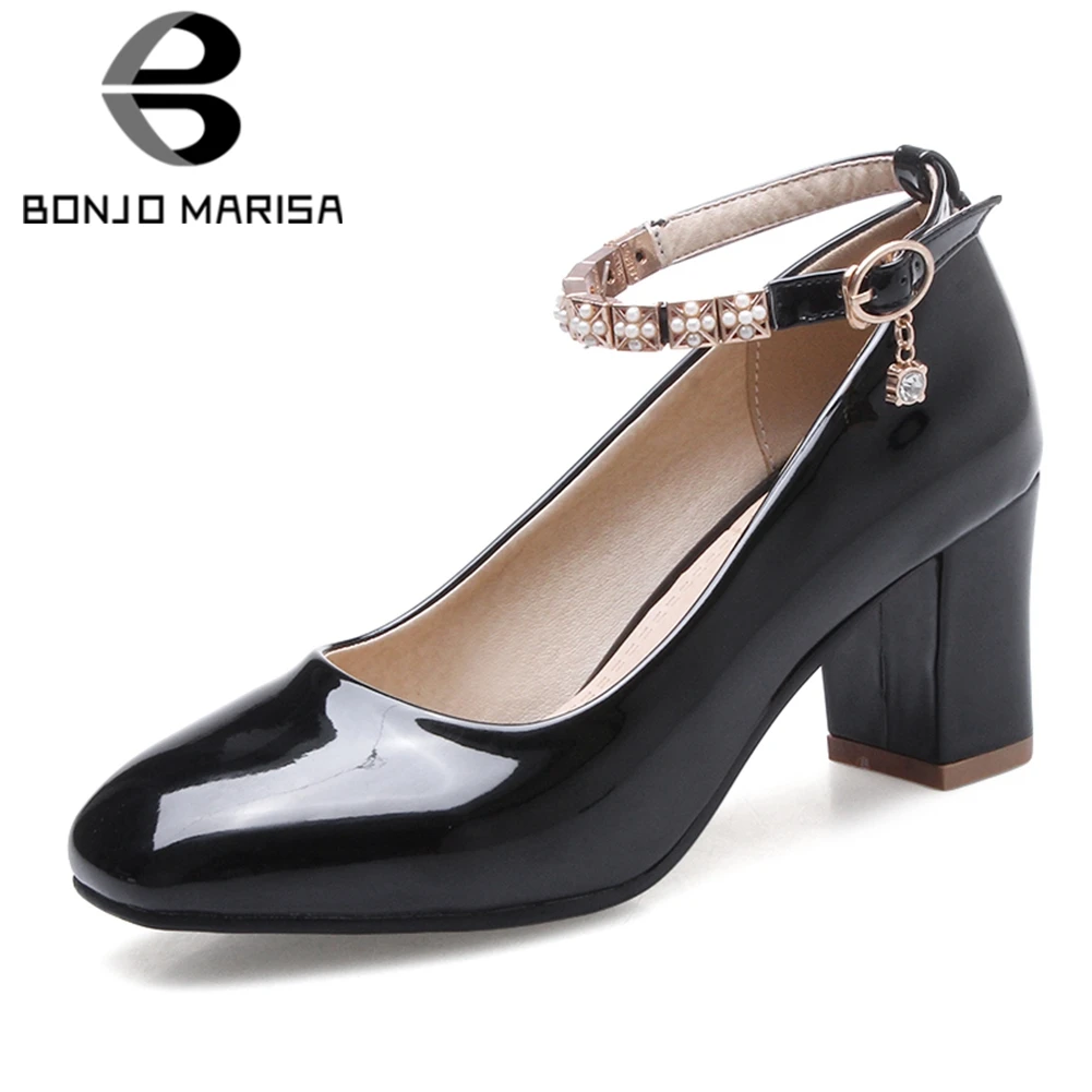 

BONJOMARISA 2019 Plus Size 32-43 Elegant Spring Pumps For Ladies 6cm High Heels Patent Leather Pumps Female Shoes Woman
